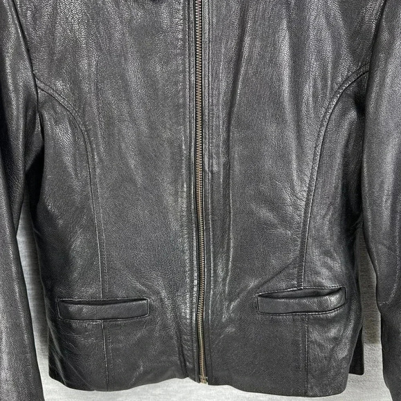 FIRST Genuine Leather VTG Women S Black Moto Biker Jacket Removable Liner Grunge - Picture 8 of 16
